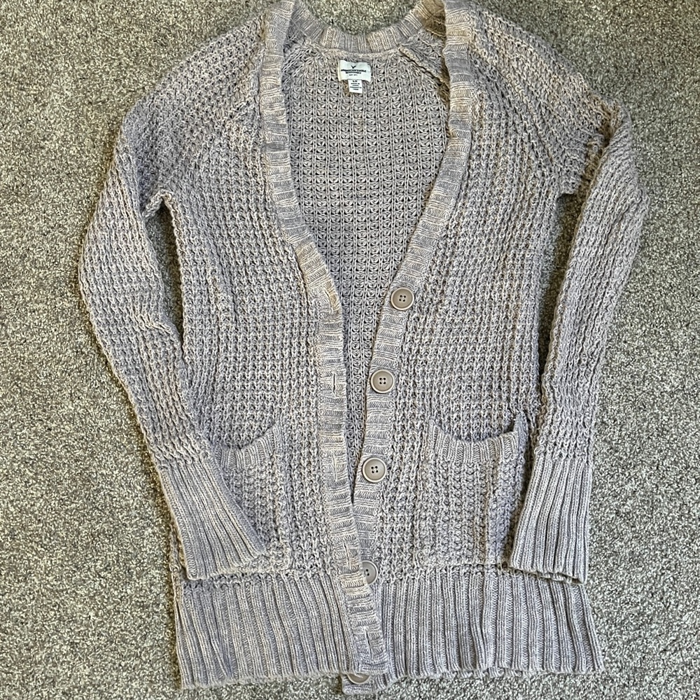 American Eagle Outfitters Taupe/Gray Cardigan